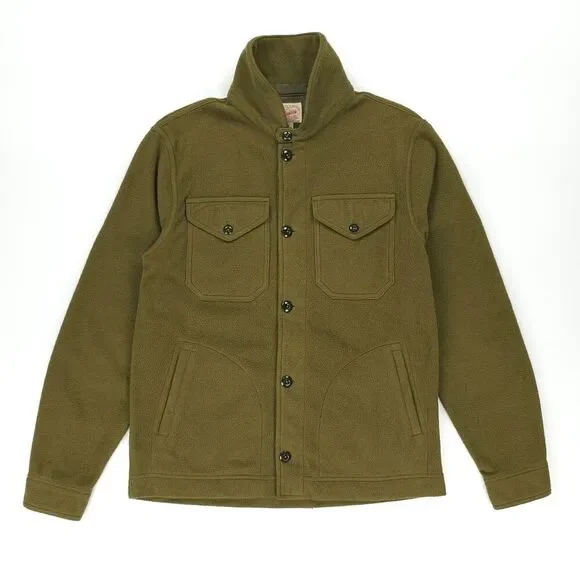 J CREW Sportsman Fleece Shirt Jacket Overshirt Military Olive Minimal Gorpcore - Picture 1 of 9